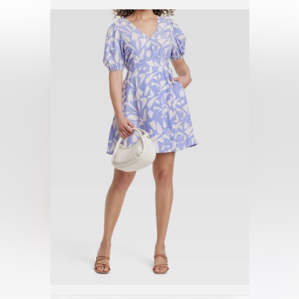 Women's Balloon Short Sleeve
Mini Wrap Dress - A New Day™ blue print new